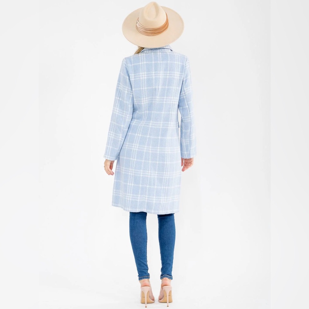 Women's Blue Plaid Coat - Picture 4 of 4